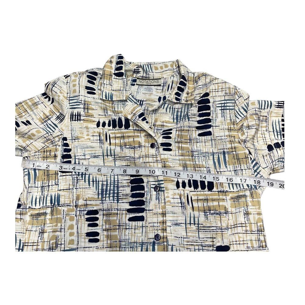 Notations Shirt Womens Medium Petite Multicolor Printed 100% Polyester Button-Up - Picture 4 of 7